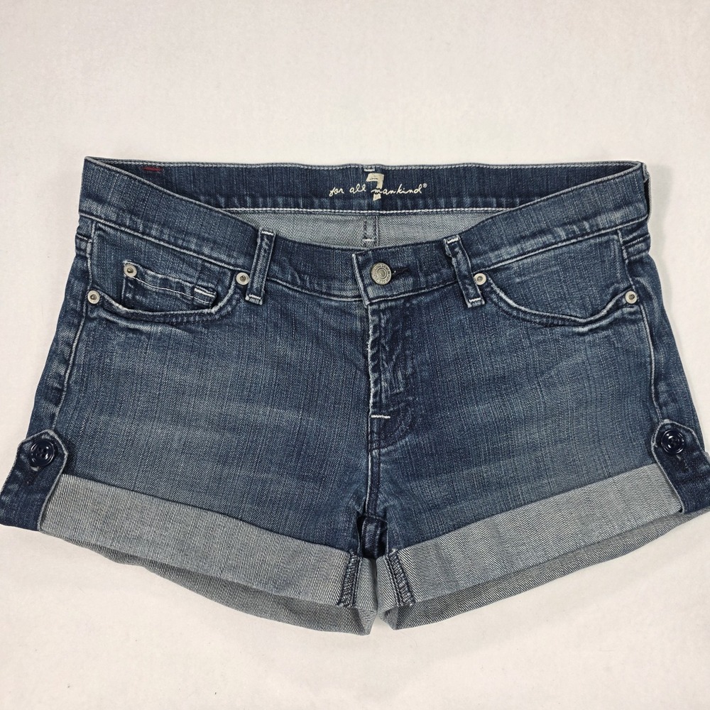 Women's for all Mankind Cuffed Roll Tab Blue Denim Shorts Size 30 Made In USA!
